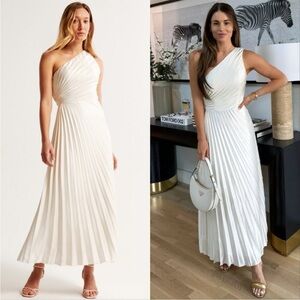 Abercrombie & Fitch Giselle One Shoulder Pleated Maxi Dress White